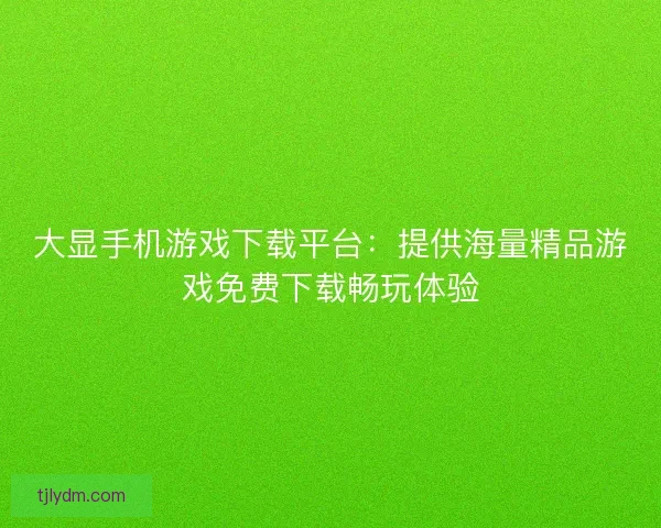 大显手机游戏下载平台：提供海量精品游戏免费下载畅玩体验